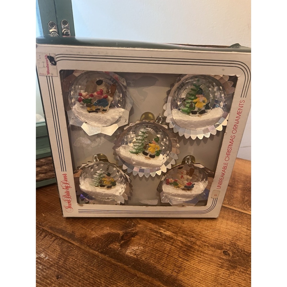 Vintage Jewelbrite by Decor Diorama Disco Ball Ornament Box Set Snowman Elves